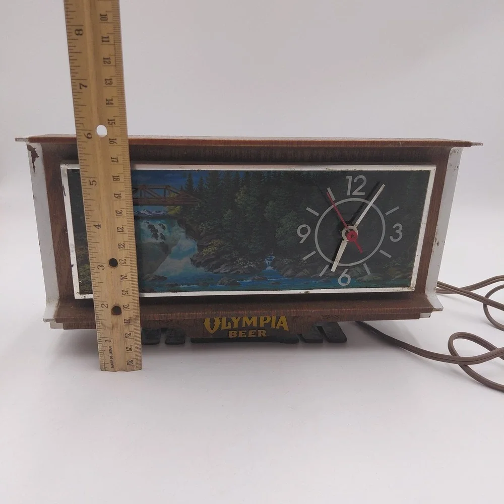 Vtg Olympia Beer Lighted Waterfall Clock Sign Cash Reigster Topper Works Plug In